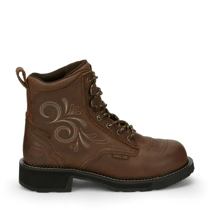 Work Women Justin Boots Katerina 6034 Steel Toe Waterproof Work Boot Aged Bark 040brown041