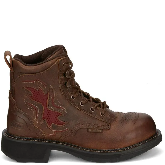 Work Women Justin Boots Reamy 6034 Nano Composite Toe Work Boot Brown