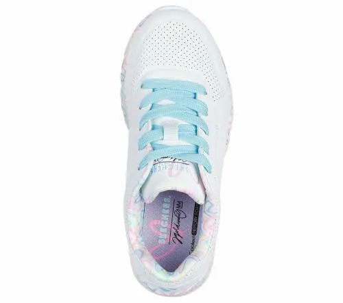 X JGoldcrown Uno Lite 8211 Lovely Luv White Pink Turquoise Kids SKECHERS Kids UK Sizes 9525