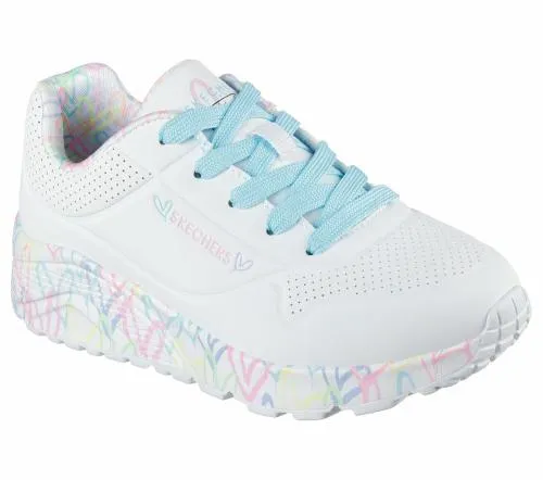 X JGoldcrown Uno Lite 8211 Lovely Luv White Pink Turquoise Kids SKECHERS Kids UK Sizes 9525
