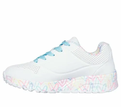 X JGoldcrown Uno Lite 8211 Lovely Luv White Pink Turquoise Kids SKECHERS Kids UK Sizes 9525