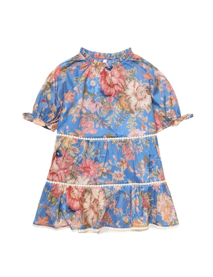 Zimmermann Clothing August Puff Sleeve Mini Dress Dusty Blue Floral 8211 Kids