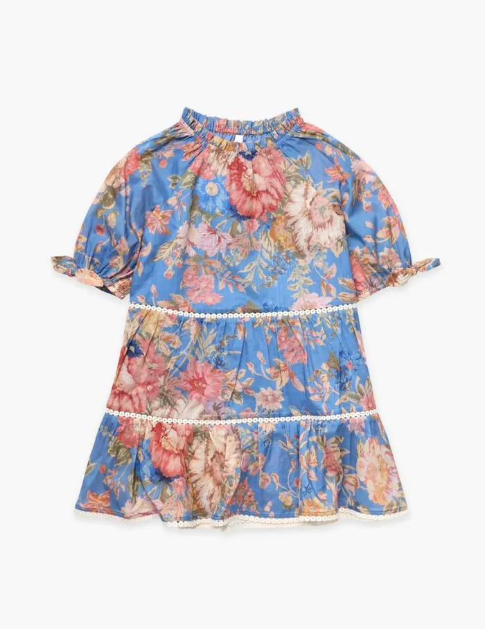 Zimmermann Clothing August Puff Sleeve Mini Dress Dusty Blue Floral 8211 Kids
