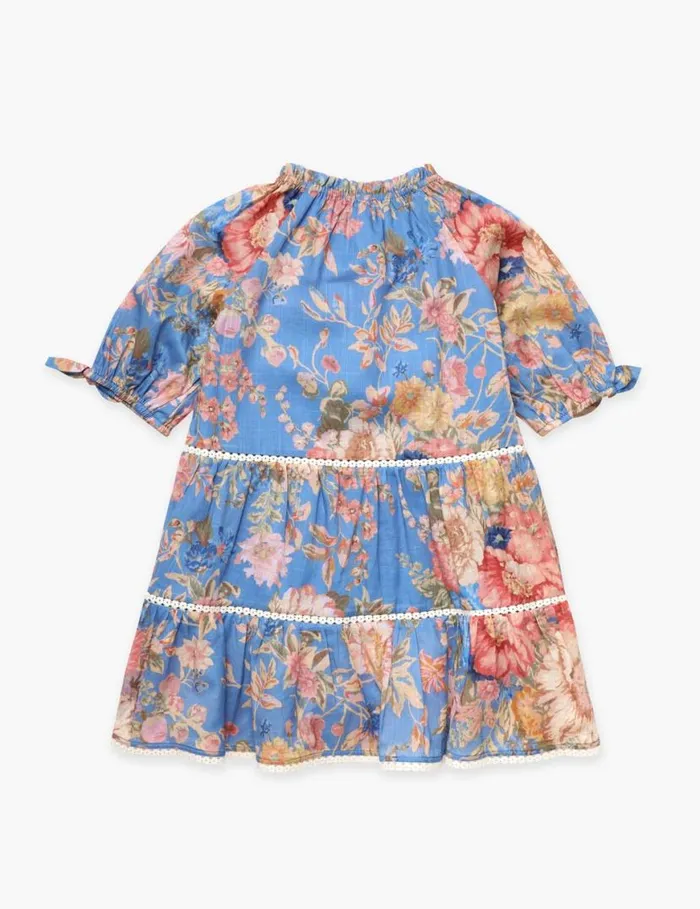 Zimmermann Clothing August Puff Sleeve Mini Dress Dusty Blue Floral 8211 Kids