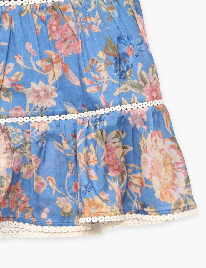 Zimmermann Clothing August Puff Sleeve Mini Dress Dusty Blue Floral 8211 Kids