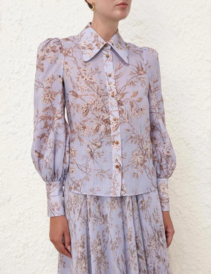 Zimmermann Clothing Blouson Shirt Blue Mockingbird 8211 Women