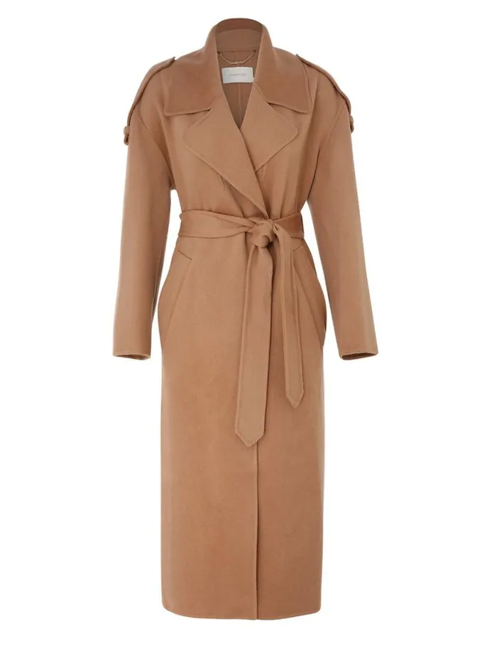 Zimmermann Clothing Natura Belted Long Coat Cinnamon 8211 Women