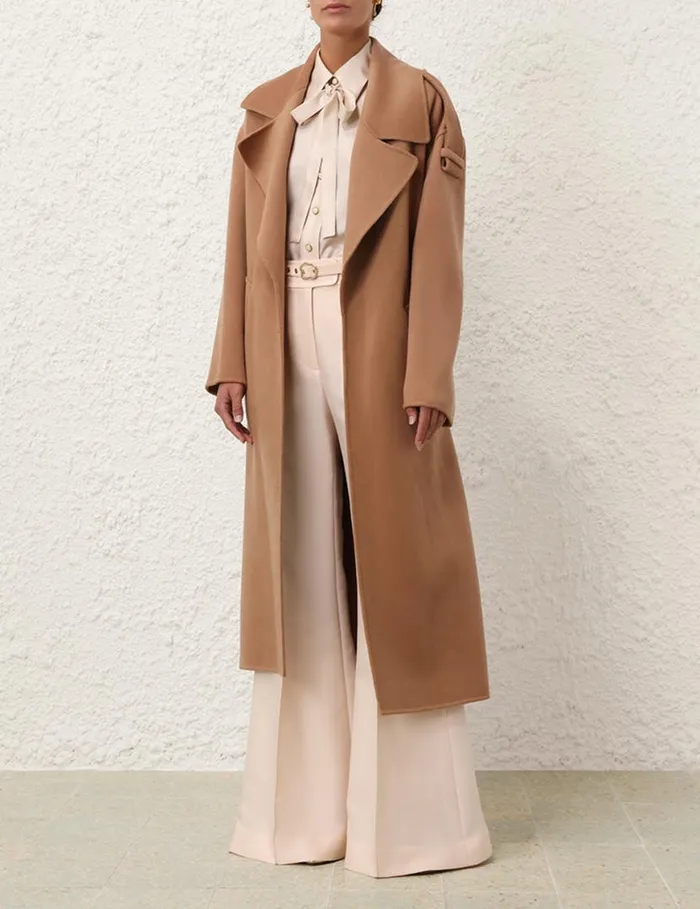 Zimmermann Clothing Natura Belted Long Coat Cinnamon 8211 Women