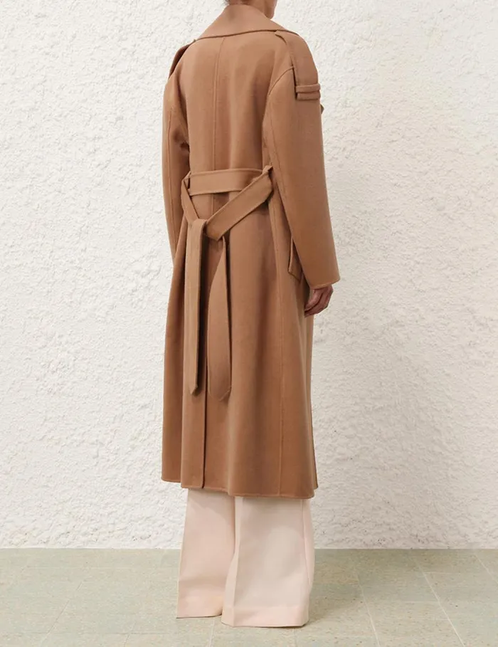Zimmermann Clothing Natura Belted Long Coat Cinnamon 8211 Women
