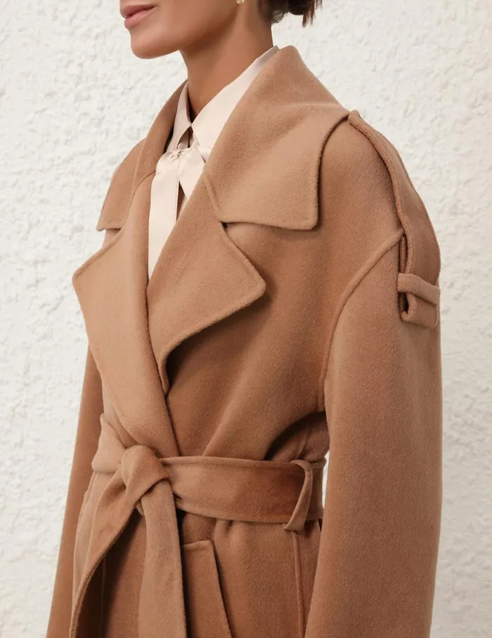 Zimmermann Clothing Natura Belted Long Coat Cinnamon 8211 Women