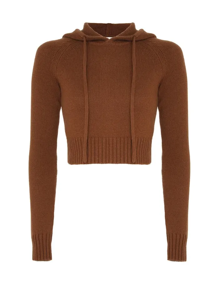 Zimmermann Clothing Natura Cropped Hooded Sweater Dark Tan 8211 Women