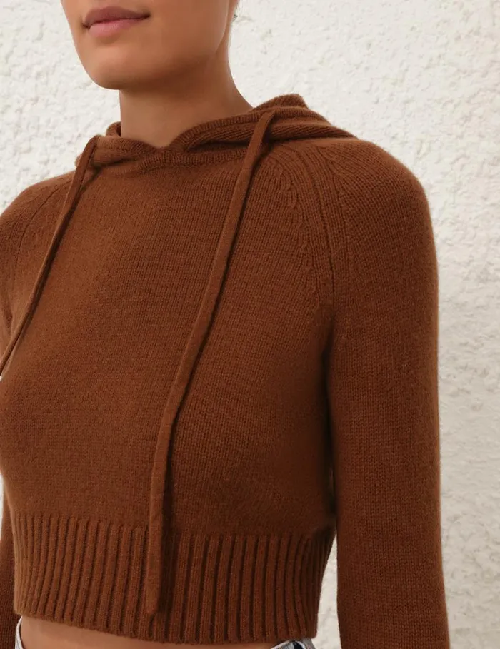 Zimmermann Clothing Natura Cropped Hooded Sweater Dark Tan 8211 Women