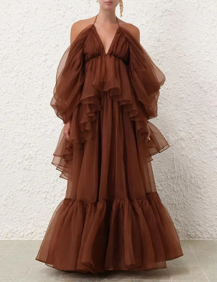 Zimmermann Clothing Natura Gathered Top Toffee 8211 Women