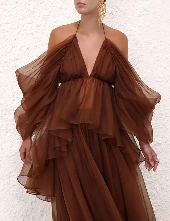 Zimmermann Clothing Natura Gathered Top Toffee 8211 Women