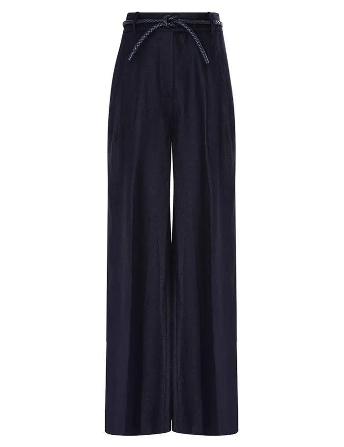Zimmermann Clothing Natura Linen Wide Leg Pant Navy 8211 Women