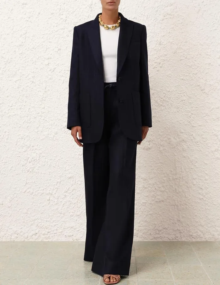 Zimmermann Clothing Natura Linen Wide Leg Pant Navy 8211 Women