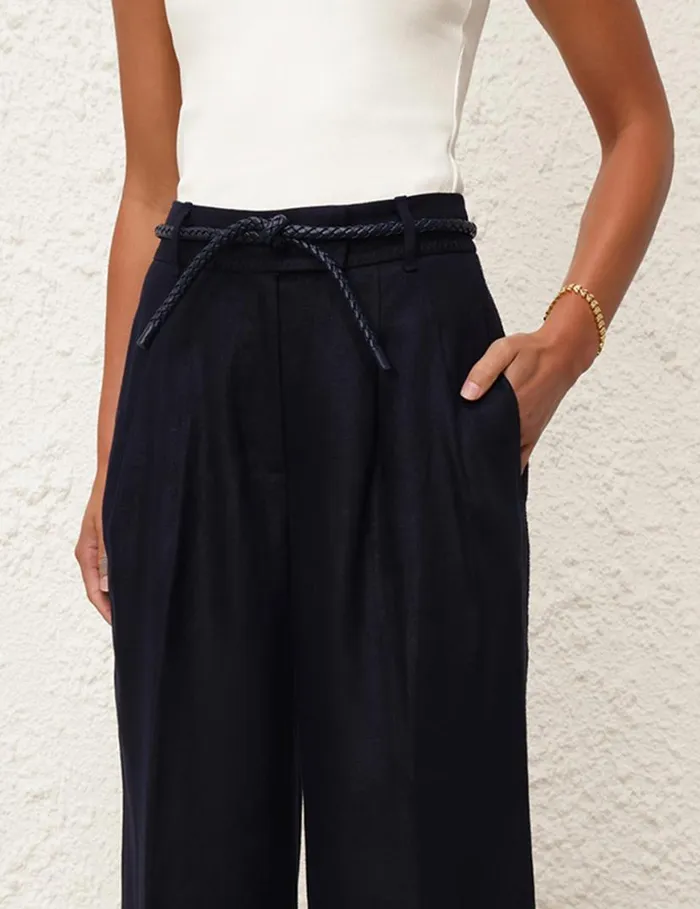 Zimmermann Clothing Natura Linen Wide Leg Pant Navy 8211 Women