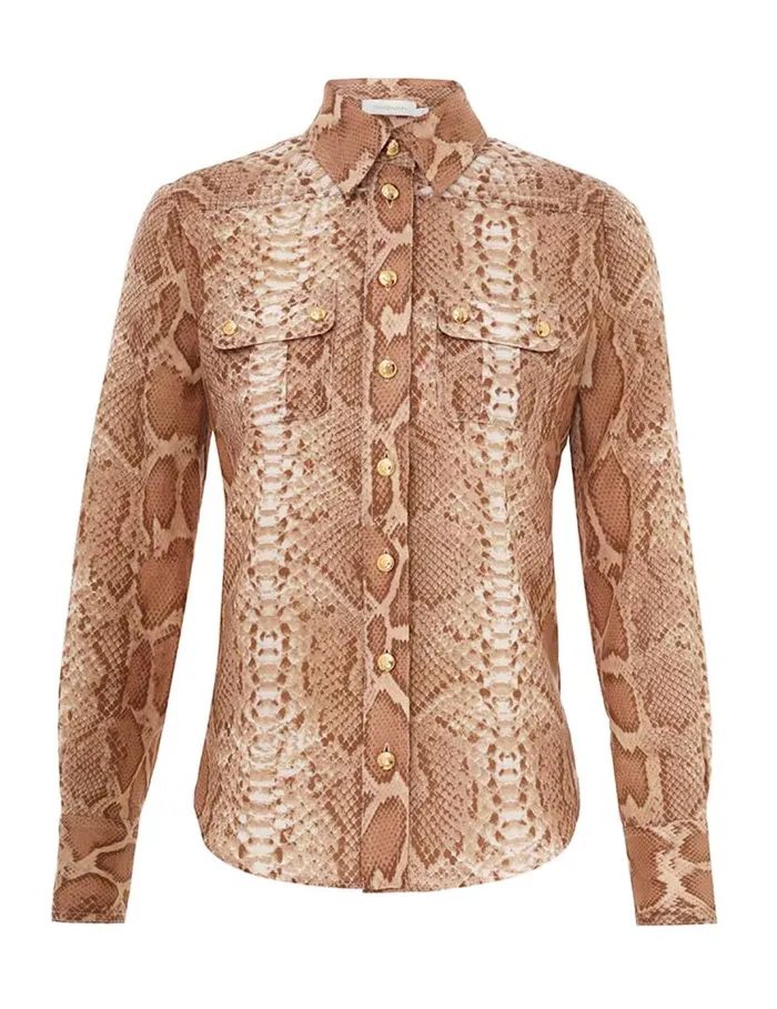 Zimmermann Clothing Natura Safari Body Shirt Tan Snake 8211 Women