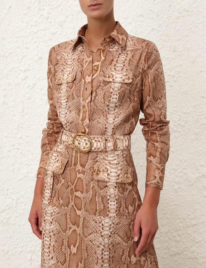 Zimmermann Clothing Natura Safari Body Shirt Tan Snake 8211 Women