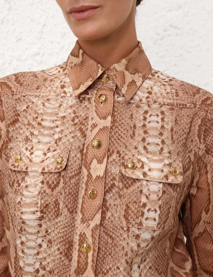 Zimmermann Clothing Natura Safari Body Shirt Tan Snake 8211 Women