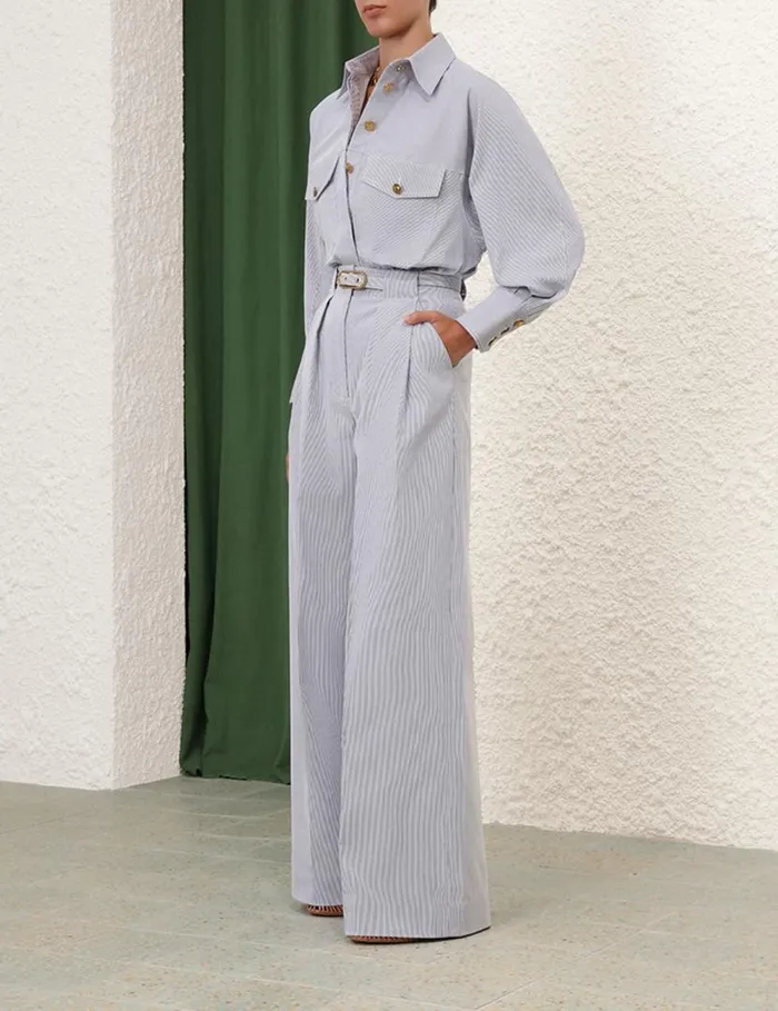 Zimmermann Clothing Natura Tuck Wide Leg Pant Micro Stripe 8211 Women