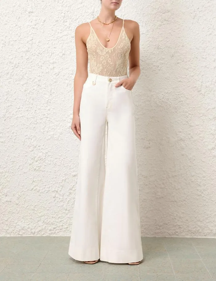 Zimmermann Clothing Scoop Neck Bodysuit Parchment 8211 Women