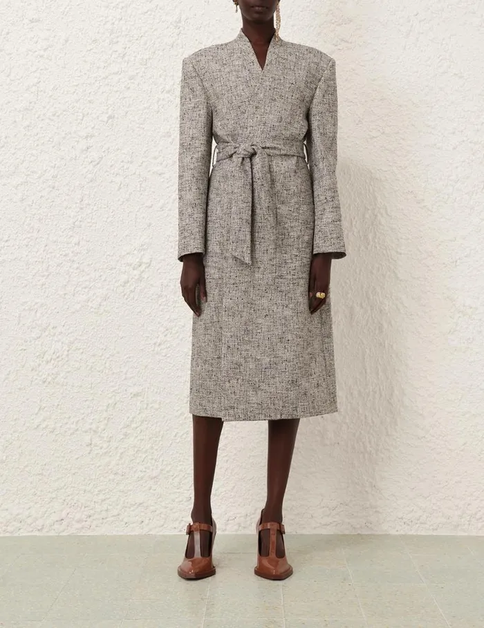 Zimmermann Clothing Tranquillity Collarless Coat Blackcream 8211 Women