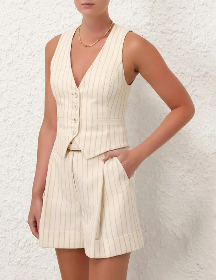 Zimmermann Clothing Tranquillity Waistcoat Cream Pinstripe 8211 Women