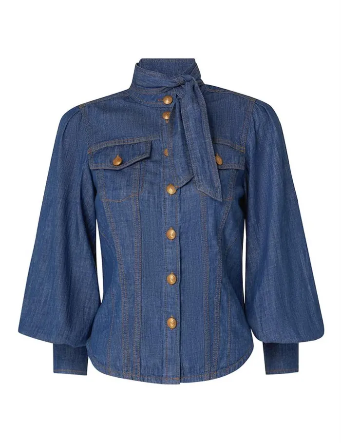 Zimmermann Denim Denim Corset Shirt Railway Blue 8211 Women