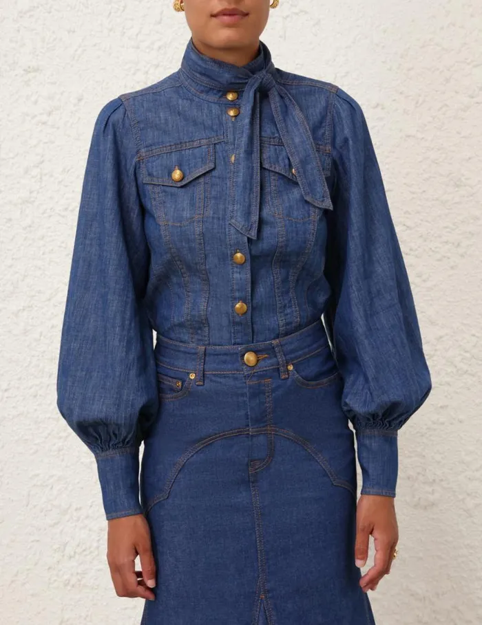 Zimmermann Denim Denim Corset Shirt Railway Blue 8211 Women