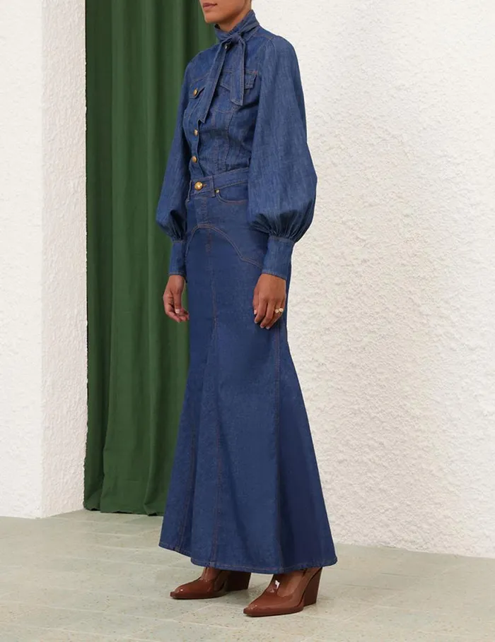 Zimmermann Denim Denim Corset Shirt Railway Blue 8211 Women