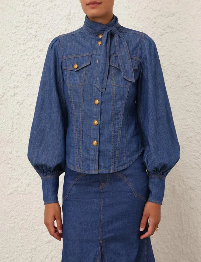 Zimmermann Denim Denim Corset Shirt Railway Blue 8211 Women