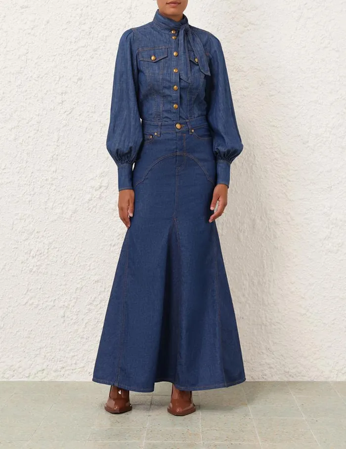 Zimmermann Denim Denim Corset Shirt Railway Blue 8211 Women