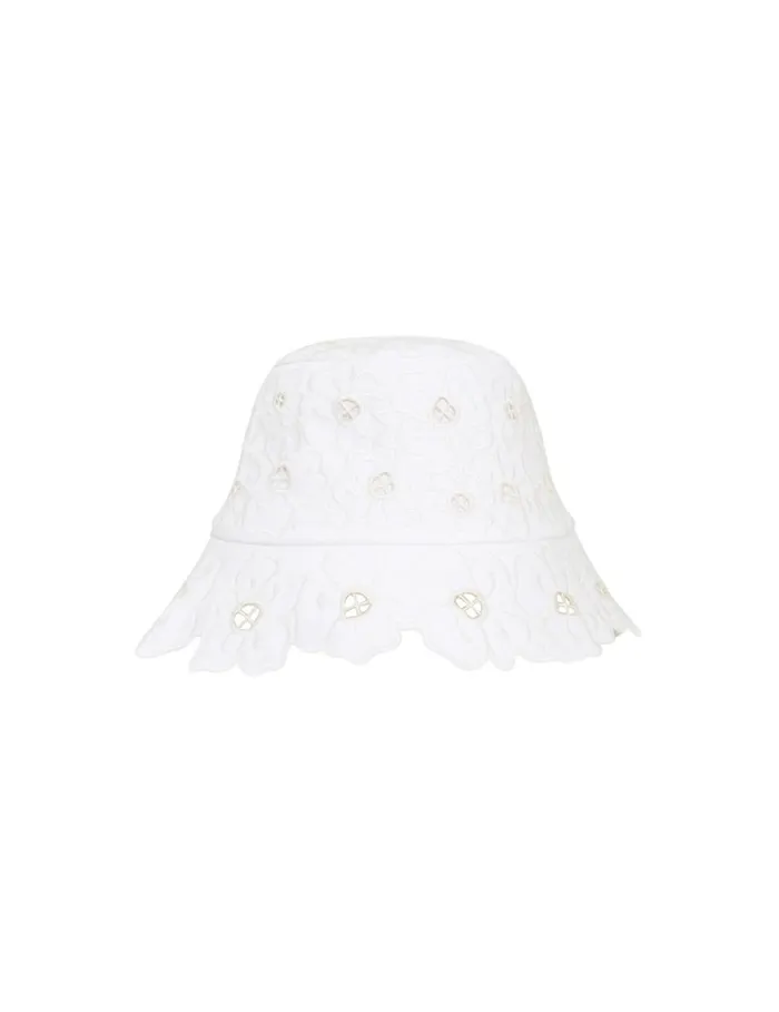 Zimmermann Hats Floral Embroidery Bucket Hat Ivory 8211 Women