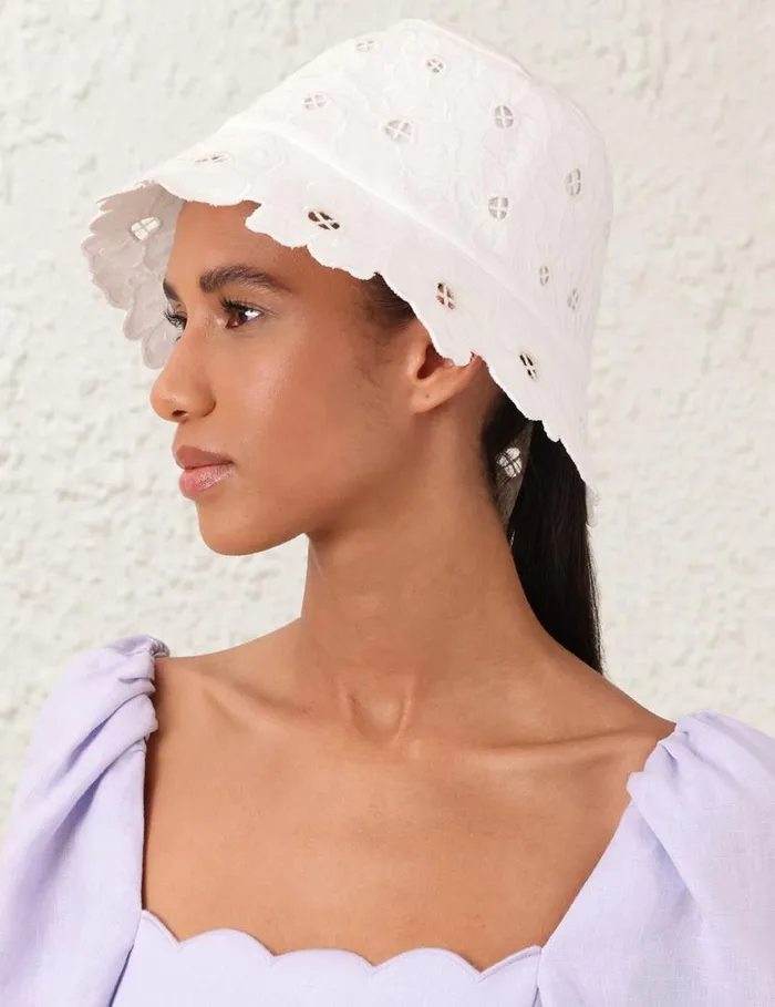 Zimmermann Hats Floral Embroidery Bucket Hat Ivory 8211 Women