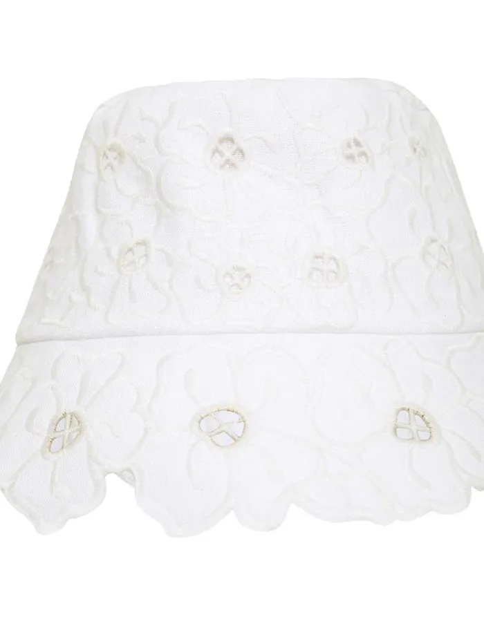 Zimmermann Hats Floral Embroidery Bucket Hat Ivory 8211 Women