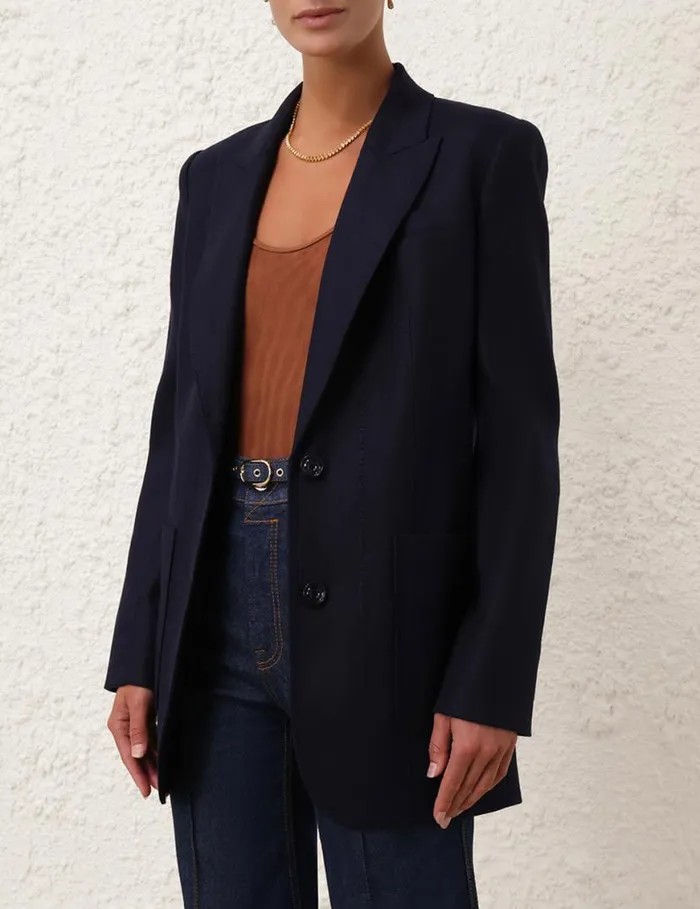 Zimmermann Jackets and Coats Natura Linen Jacket Navy 8211 Women