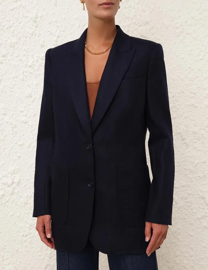 Zimmermann Jackets and Coats Natura Linen Jacket Navy 8211 Women