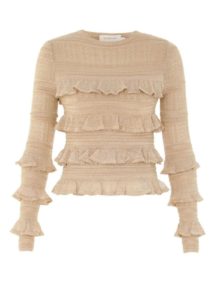 Zimmermann Knitwear Matchmaker Ruffle Top Gold Lurex 8211 Women