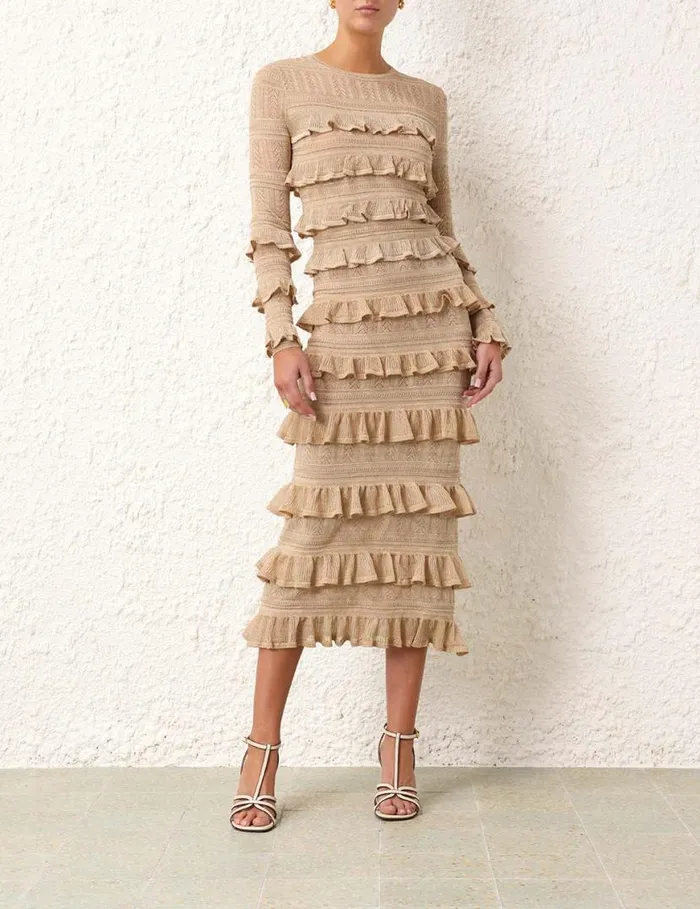 Zimmermann Knitwear Matchmaker Ruffle Top Gold Lurex 8211 Women