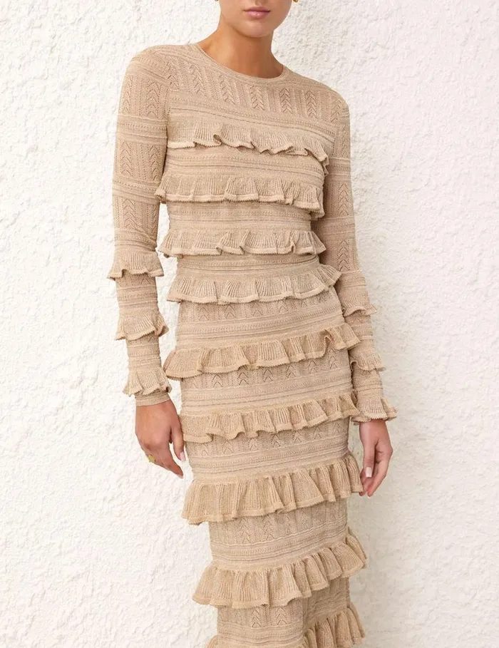 Zimmermann Knitwear Matchmaker Ruffle Top Gold Lurex 8211 Women