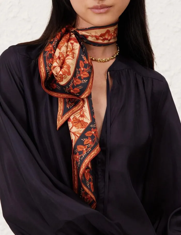 Zimmermann Scarves Printed Silk Neck Scarf Dark Navy Floral 8211 Women