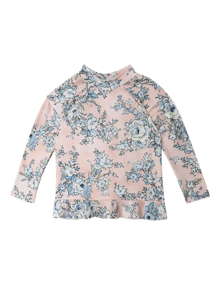 Zimmermann Swimwear Halliday Frill Rashie Peachblue Floral 8211 Kids