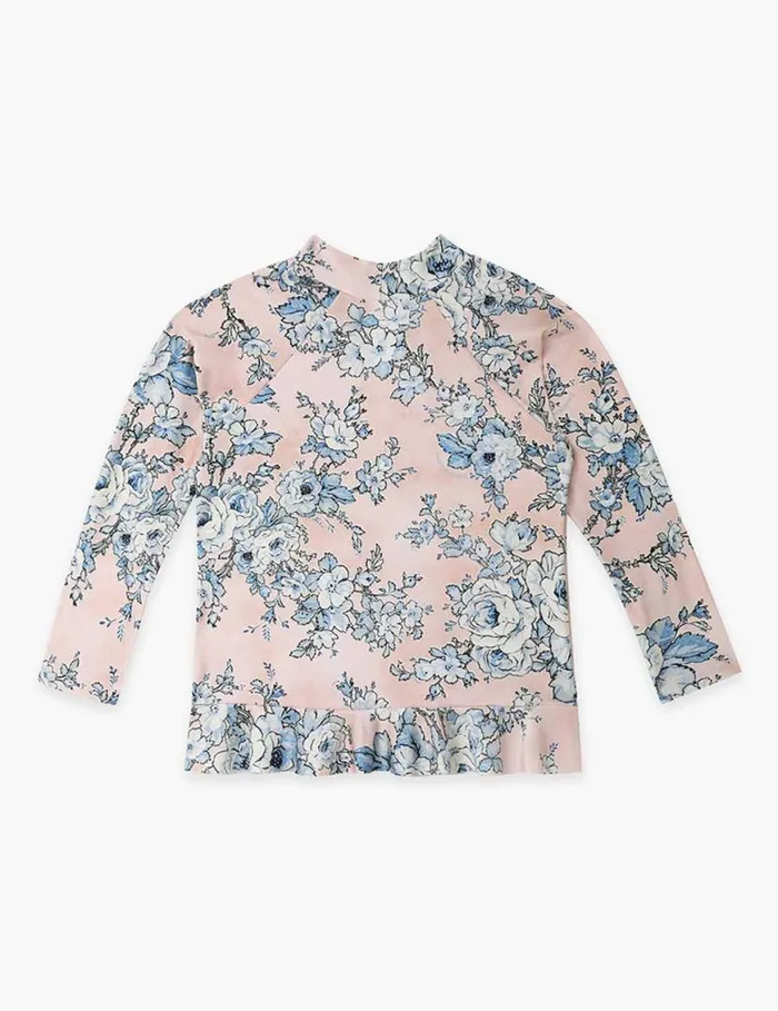 Zimmermann Swimwear Halliday Frill Rashie Peachblue Floral 8211 Kids