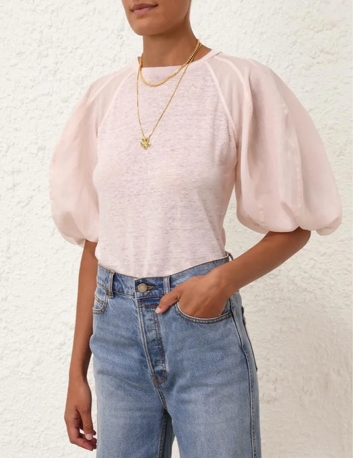 Zimmermann Tops Lantern Sleeve Tee Blush 8211 Women
