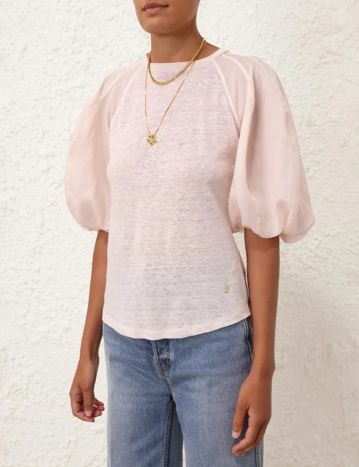 Zimmermann Tops Lantern Sleeve Tee Blush 8211 Women