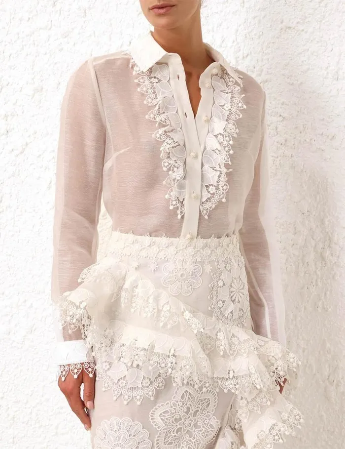 Zimmermann Tops Matchmaker Doily Shirt Ivory 8211 Women