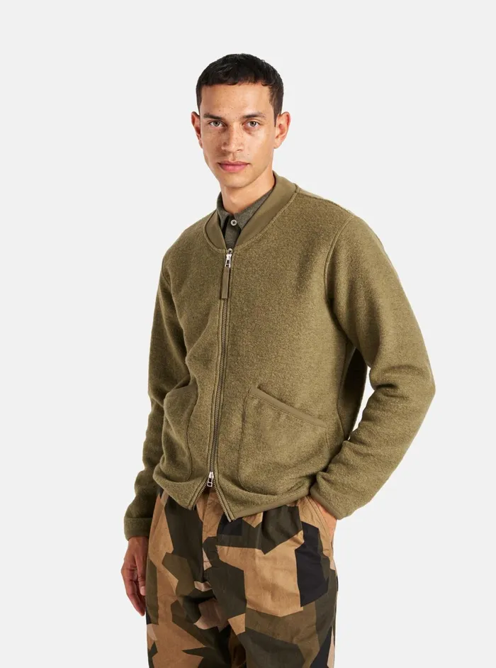 Zip Bomber In Lovat Wool Fleece Men Universal Works Fleece