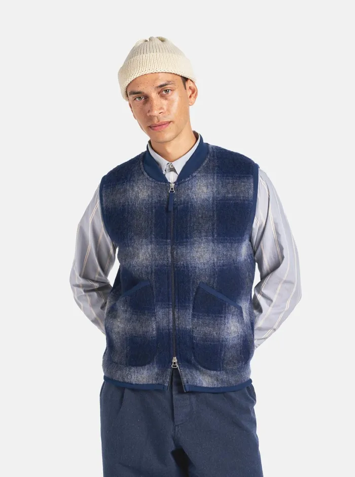 Zip Waistcoat In NavyGrey Fresco Fleece Men Universal Works Fleece