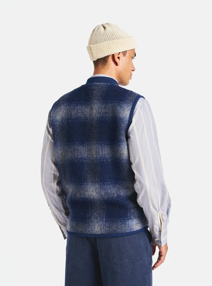 Zip Waistcoat In NavyGrey Fresco Fleece Men Universal Works Fleece